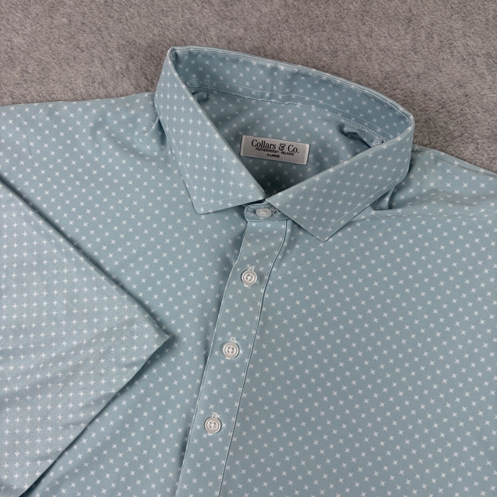Collars & Co Polo Shirt Men XL Blue Geometric Dress Collar Featherweight Relaxed - Picture 2 of 7